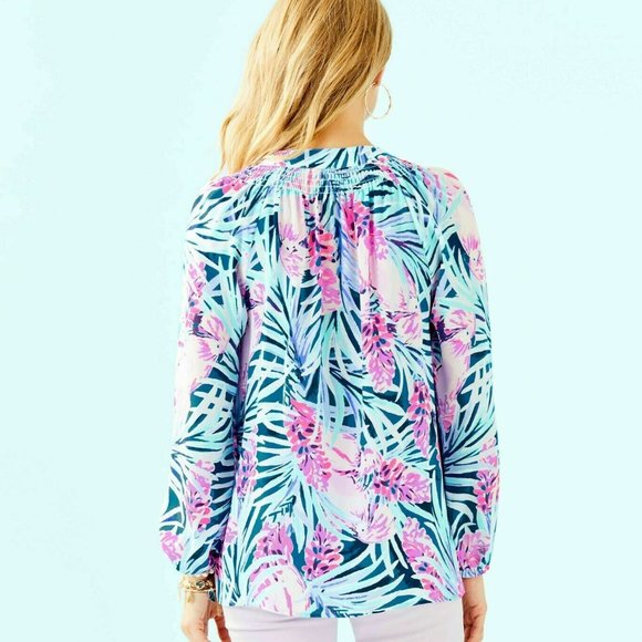 Lilly Pulitzer NWT Elsa Silk Top Mr Peacock Blue - Picture 2 of 6
